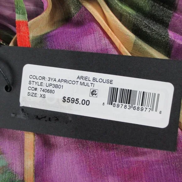 UNGARO Ariel Foiled Garden Blouse Womens XS Apricot Multi Floral Print NWT $595 - Picture 6 of 11